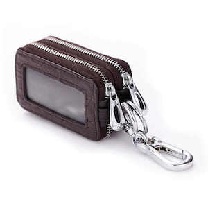 Luxury Leather Car Key Case with Dual Zipper