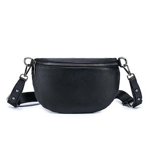 Women's Leather Bum Bag - Versatile Black Crossbody Bag