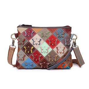 Womens Crossbody Bags: Colorful Butterfly Patchwork Leather Crossbody Bag - Clutch Bag