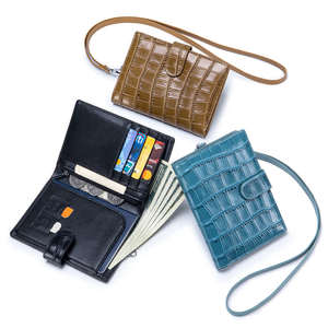 RFID Croc-Embossed Cow Leather Passport Wallet with Neck Strap