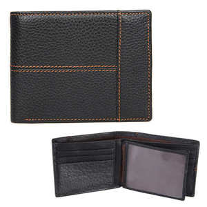 Sale: Men’s Leather Bifold Wallet - Black Stitched Design