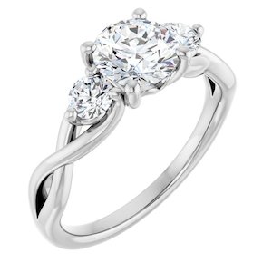 Continuum Silver Round Brilliant Moissanite Three Stone Engagement Ring
