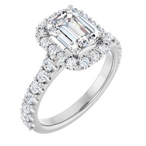 Continuum Engagement Rings: Continuum Silver Emerald Shape Moissanite Accented Engagement Ring