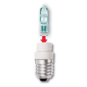 Energy Saving Convertible: E27 HALOGEN ADAPTOR WITH 240V 40W G9 BULB