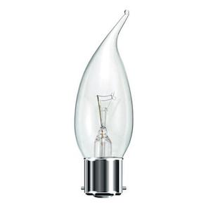 Candle: LAMP: B22D 240V 60W BENT TIP CLEAR CANDLE 00820
