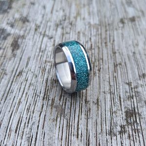 Products: Diamond Glitter Turquoise Ring - NZ NATIVE WOOD RINGS