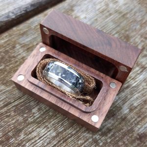 Products: Moon Stone Ring With Native Wood Charcoal Dust - NZ NATIVE WOOD RINGS