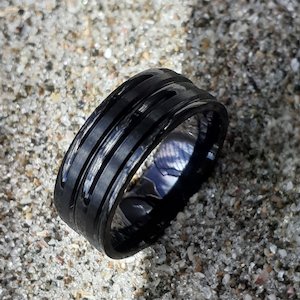 Products: Men's Black Titanium Ring Double Edge (TOUGH) - NZ NATIVE WOOD RINGS