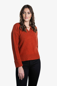 Vee Neck Possum Merino Ribbed Sleeve Jumper KORU