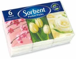 Facial Tissues: Sorbent Pocket Packs White 10's X 6