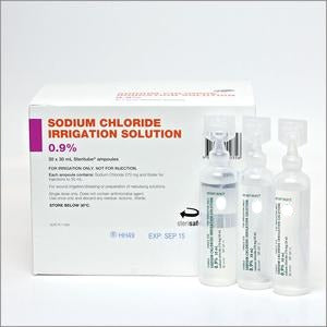 Antiseptic And Burns: Sodium Chloride Irrigation Solution 0.9%     20 x 30ml