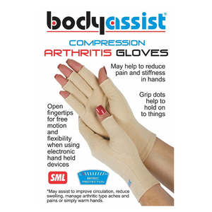External Pain Relief: Bodyassist Comp. Arth. Gloves - Beige (Small) for Arthritis Relief and Circulation Improvement