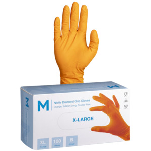 Nitrile Orange Diamond Gloves Heavy Duty, Large (100) (clearance)