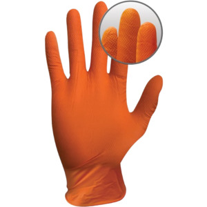 Disposable Nitrile Gloves, Heavy Duty, With Grip, Orange, XL (100)