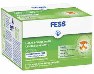 Products: Fess Nasal & Sinus Wash Gentle Strength Isotonic Saline Wash Refill Sachets 1.94g x 100