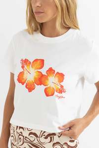 Rhythm Hibiscus Floral Crop Crew Tees