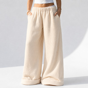 Premium Sherpa Lined Low Rise Comfort Pants - Cream