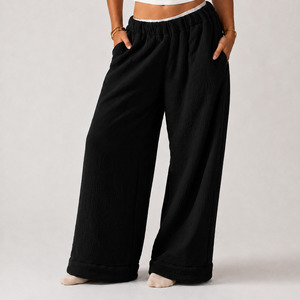 Premium Sherpa Lined Low Rise Comfort Pants - Midnight Black