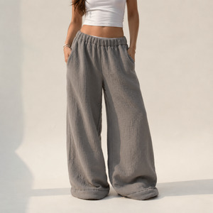Premium Sherpa Lined Low Rise Comfort Pants - Heather Gray