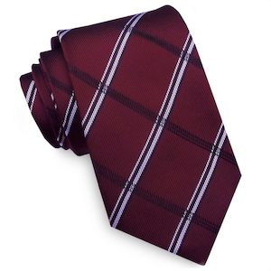 Burgundy Plaid Mens Tie