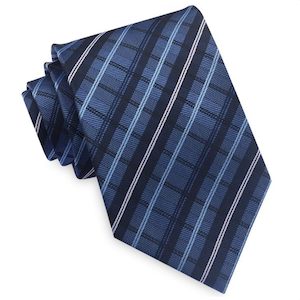 Blue and White Plaid Mens Tie