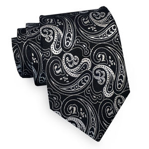Products: Black with White Floral Paisley Pattern Mens Tie