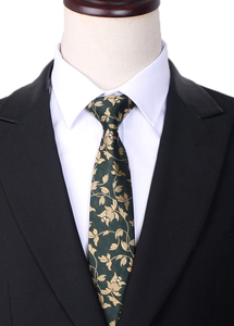 Products: Green with Gold Floral Slim Tie