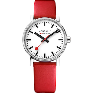 Products: Mondaine Evo2 35mm on red leather strap - NZ Watchbands