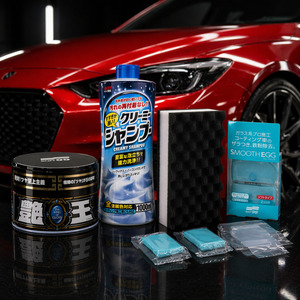 Bazowa Home Car Care Kits: SOFT99 KIT Wax King Of Gloss Dark- ph Neutral Shampoo - Clay Bar - Wash Sponge