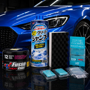 Bazowa Home Car Care Kits: SOFT99 KIT Fusso Coat Wax Dark - ph Neutral Shampoo - Clay Bar - Wash Sponge
