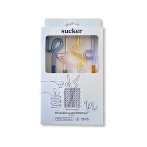 Homeware: Sucker - Curly Glass Straws - Multicoloured