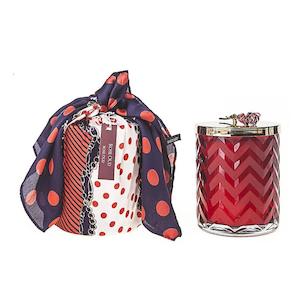 Cote Noire Herringbone Candle With Scarf Rose Oud - Red & Red Rose Lid - HCG07