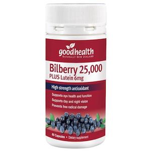 Specialties: Good Health Bilberry 25,000 Plus Lutein 6mg 60 Capsules