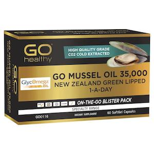 GO Healthy Go Mussel Oil 35000 NZ Green Lipped 1-A-Day 60 Softgels