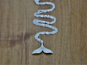 Whale Tail with CZ Diamond Pendant & Italian Chain