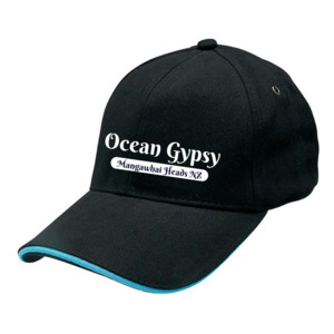 Ocean Gypsy Clothing: Ocean Gypsy Black Cap with Mangawhai Heads NZ