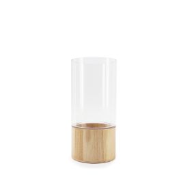 Products: Plastic Cylinder Vase with Wooden Base 12Diax25Hcm - Clear/Natural Oceans Floral