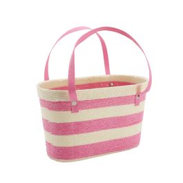 Products: Paper Rope Stripe Braided Basket w/Handles 23TWx20BWx14Hcm - Soft Pink/Ivory Oceans Floral