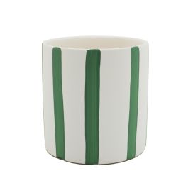 Ceramic Floral Stripe Pot 14Diax14Hcm - White/Soft Green Oceans Floral