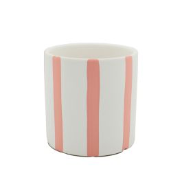 Ceramic Floral Stripe Pot 11Diax11Hcm - White/Peachy Oceans Floral