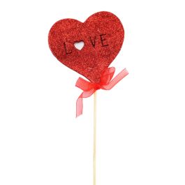 Nordic Wooden Glitter Love Heart Pick 7Wx7Hx28Lcm Pk/12 - Red Oceans Floral