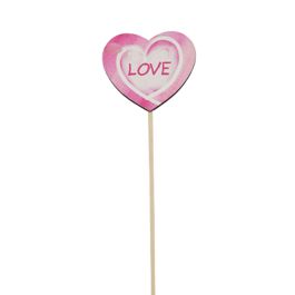 Products: Nordic Wooden Printed Heart Pick 5.6Wx5Hx28Lcm Pk/12 - Pink/White Oceans Floral