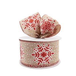 Products: Polyester Snowflake Dot Ribbon Wire Edge 63mmx10y - Natural/Red Oceans Floral