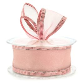Products: Organza Lurex Edged Ribbon 38mmx10m - Pink/Silver Oceans Floral