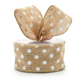 Products: Artificial Jute Printed Dots Ribbon Wire Edge 50mmx10m Oceans Floral