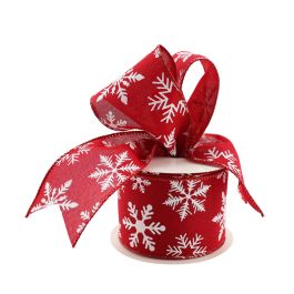 Fine Linen Snowflake Ribbon Wire Edge 63mmx10y - Red/White Oceans Floral