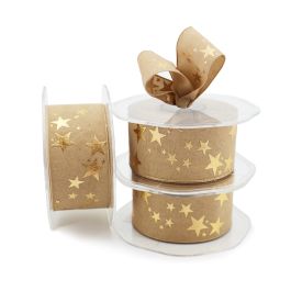 Nylon Xmas Star Ribbon Woven Edge 38mmx10m Oceans Floral