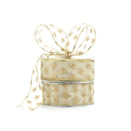 Organza Glitter Star Ribbon Wire Edge 38mmx20m Oceans Floral
