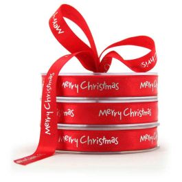 Products: Satin Merry Xmas Ribbon Woven Edge 15mmx25m - Red/Silver Oceans Floral