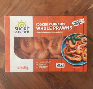 Prawns Nz: Frozen Cooked Prawns Whole (White Tiger) 20/24 400g